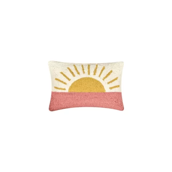 Pillows-Kirkland's Home Multicolor Sunrise Hooked Wool Lumbar Pillow Ivory/Yellow/Pink
