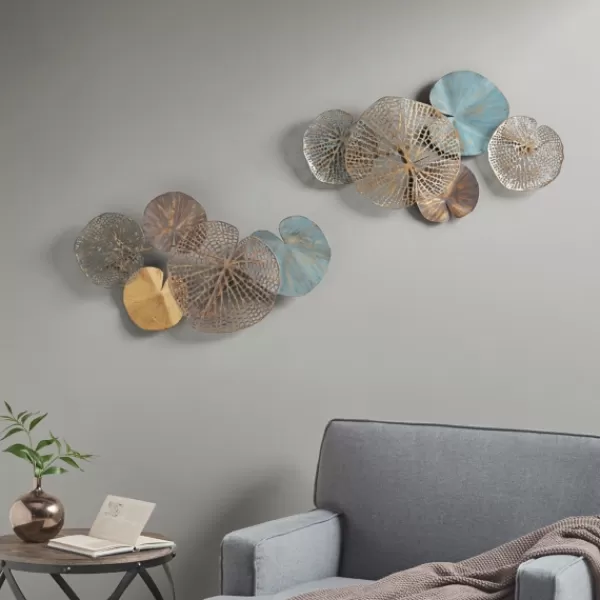 Wall Plaques-Kirkland's Home Multicolored Metal Circles Wall Plaques, Set Of 2 Blue/Gold/Brown
