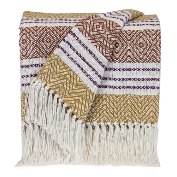 Blankets & Throws-Kirkland's Home Mustard Herringbone Multi Striped Throw Yellow