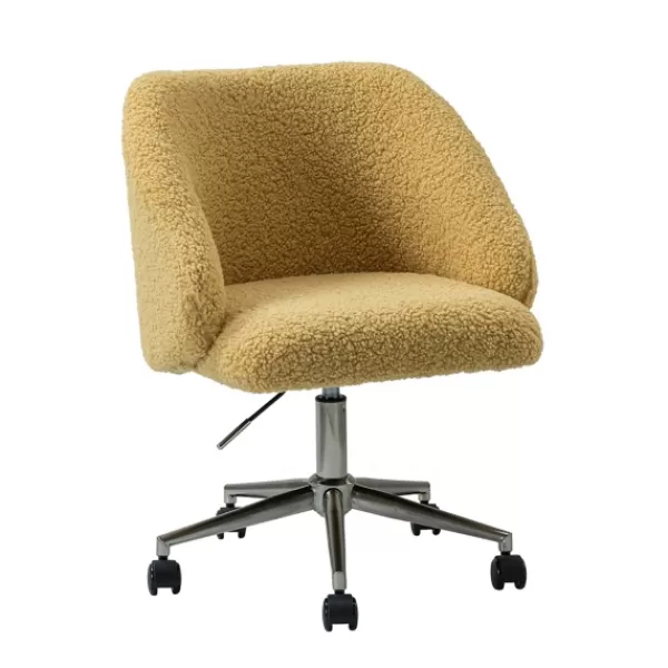 Office Furniture-Kirkland's Home Mustard Sherpa Upholstered Swivel Office Chair Yellow