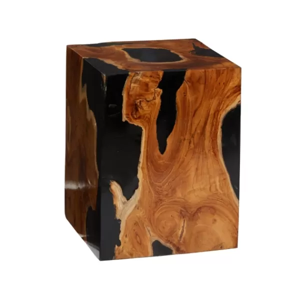 Accent & End Tables-Kirkland's Home Natural Abstract Teak Wood Grain Accent Table Brown