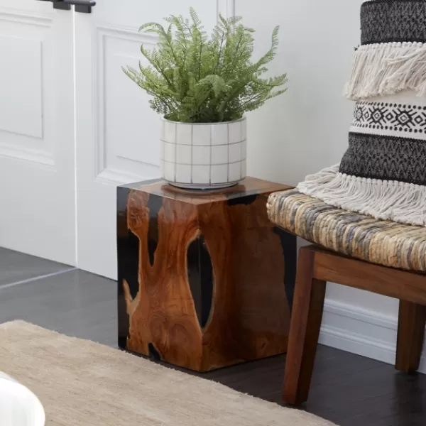 Accent & End Tables-Kirkland's Home Natural Abstract Teak Wood Grain Accent Table Brown