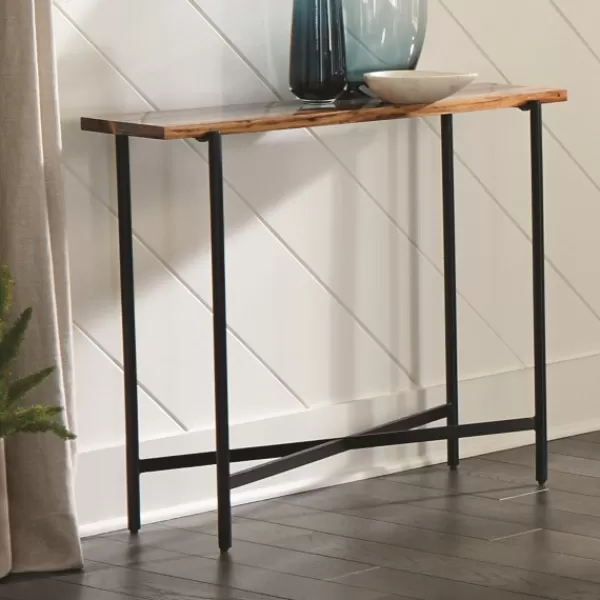 Console Tables-Kirkland's Home Natural Acacia Wood And Acrylic Top Console Table Tan