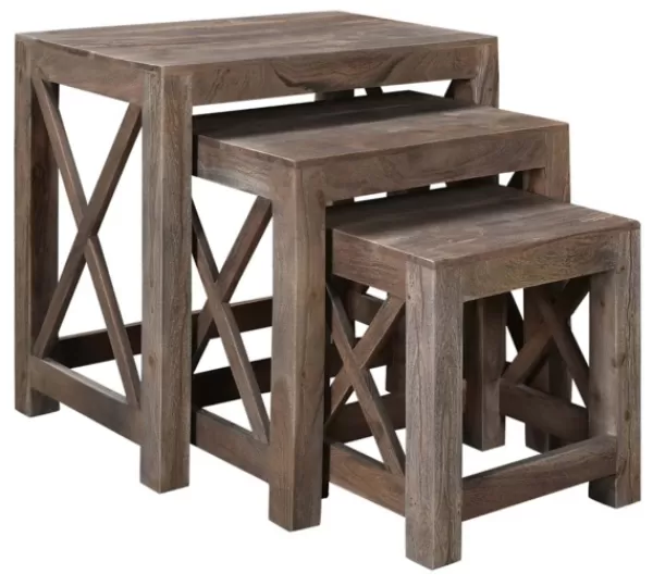 Accent & End Tables-Kirkland's Home Natural Acacia Wood Nesting 3-Pc. Accent Table Set Tan