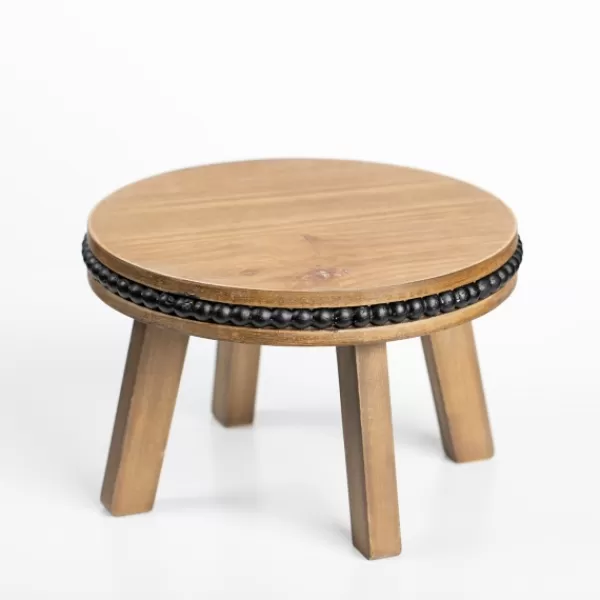 Decorative Accents-Kirkland's Home Natural And Black Beaded Wood Mini Bench Tan/Black