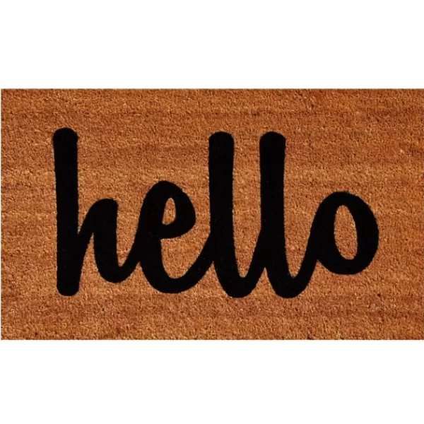 Doormats-Kirkland's Home Natural And Black Coir Hello Doormat, 29X17 In. Tan/Black