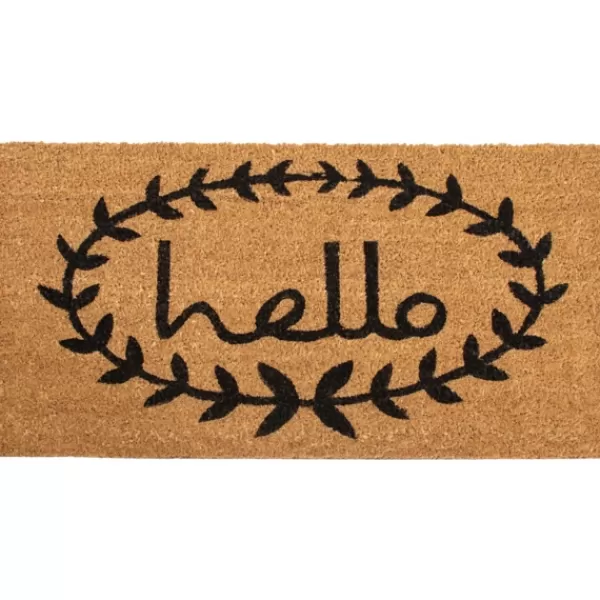 Doormats-Kirkland's Home Natural And Black Laurel Hello Doormat, 72X36 In. Tan/Black