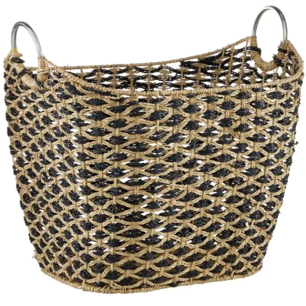 Baskets & Boxes-Kirkland's Home Natural And Black Seagrass Diamond Weave Basket Brown/Black