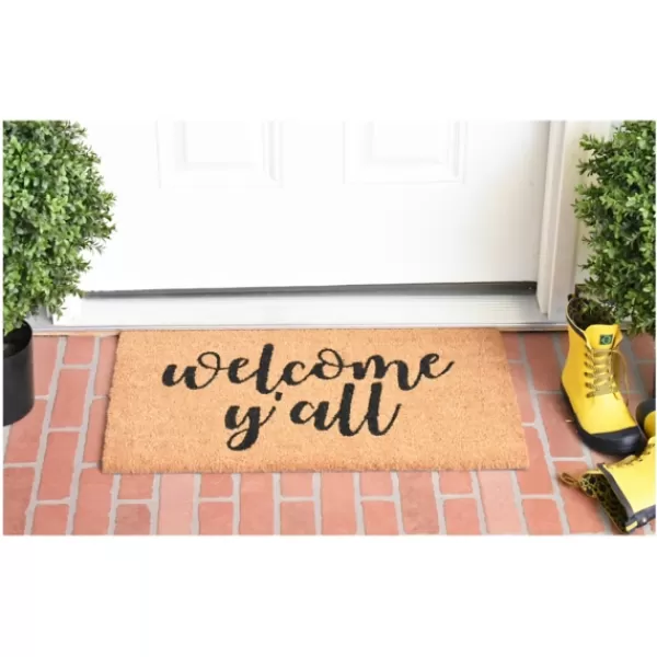 Doormats-Kirkland's Home Natural And Black Welcome Y'All Doormat Tan/Black