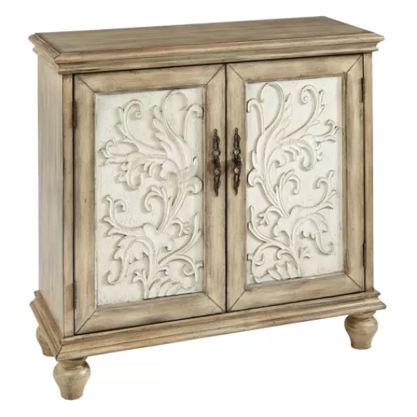 Cabinets & Sideboards-Kirkland's Home Natural And Cream Two-Tone Whitt Cabinet Tan