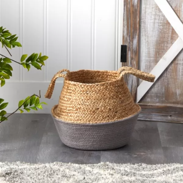 Baskets & Boxes-Kirkland's Home Natural And Gray Woven Jute Planter Basket Tan/Gray