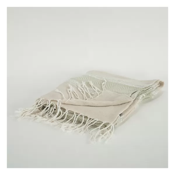 Blankets & Throws-Kirkland's Home Natural And White Colorblock Chevron Throw Tan/Ivory