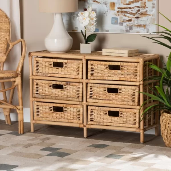 Cabinets & Sideboards-Kirkland's Home Natural Boho Rattan Weave Storage Cabinet