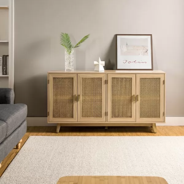 Cabinets & Sideboards-Kirkland's Home Natural Cane Wood Storage Media Cabinet Tan