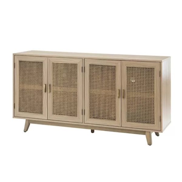 Cabinets & Sideboards-Kirkland's Home Natural Cane Wood Storage Media Cabinet Tan