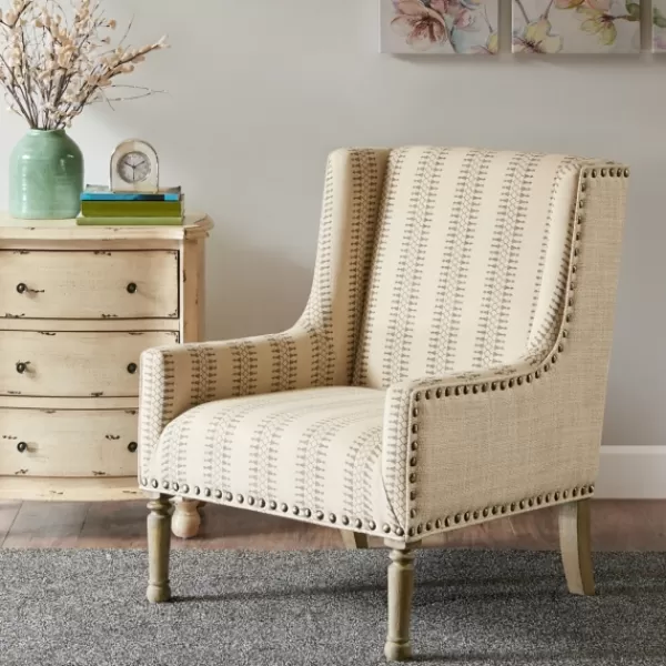 Accent Chairs-Kirkland's Home Natural Cara Stripe Accent Chair Tan