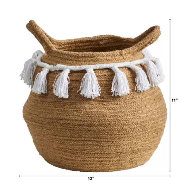 Baskets & Boxes-Kirkland's Home Natural Cotton Woven Tassel Basket Brown/White