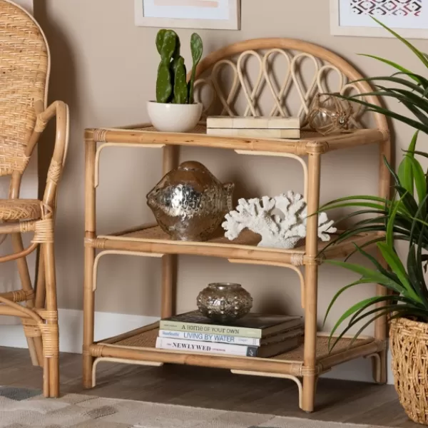 Bookshelves-Kirkland's Home Natural Curled Rattan 3-Tiered Bookcase