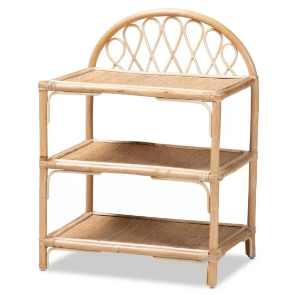 Bookshelves-Kirkland's Home Natural Curled Rattan 3-Tiered Bookcase