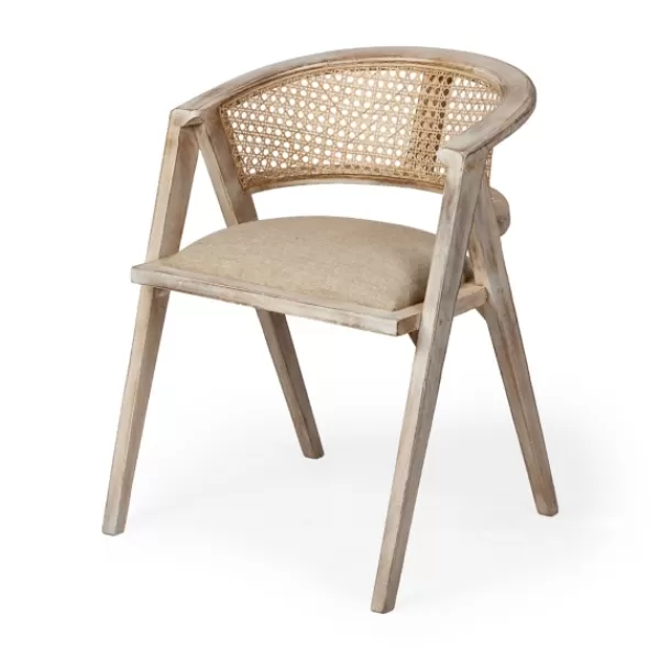 Dining Chairs-Kirkland's Home Natural Curved Rat And Linen Dining Chair Tan