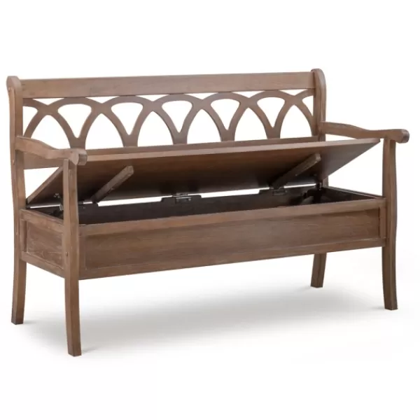 Benches & Ottomans-Kirkland's Home Natural Driftwood Fretwork Back Storage Bench Brown