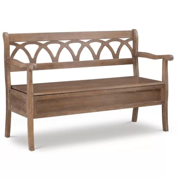 Benches & Ottomans-Kirkland's Home Natural Driftwood Fretwork Back Storage Bench Brown