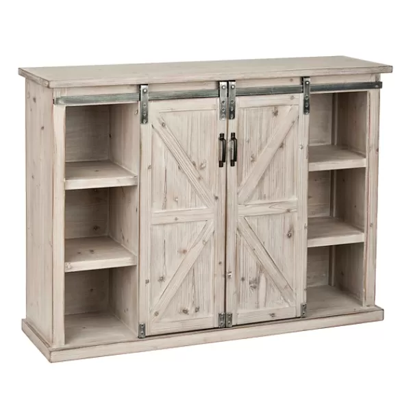 Entryway Furniture-Kirkland's Home Natural Farmhouse Sliding Door Cabinet Gray