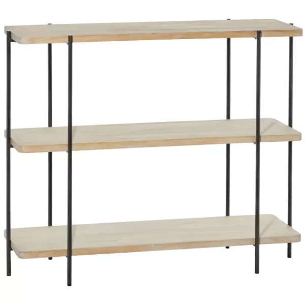 Console Tables-Kirkland's Home Natural Fir Open 3-Tier Console Table Tan/Black