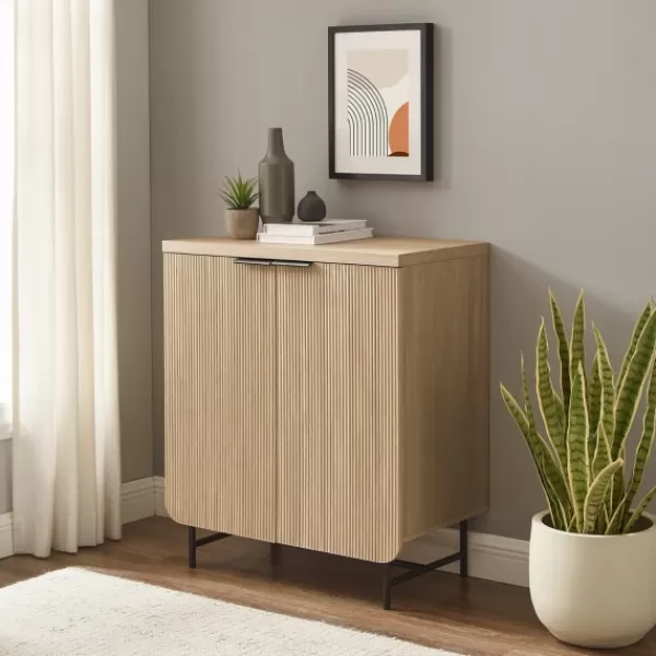 Cabinets & Sideboards-Kirkland's Home Natural Fluted Wood Scandinavian Cabinet Tan