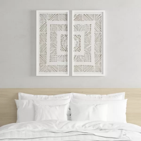 Framed Art-Kirkland's Home Natural Geometric Rice Paper Framed Art, Set Of 2 Tan