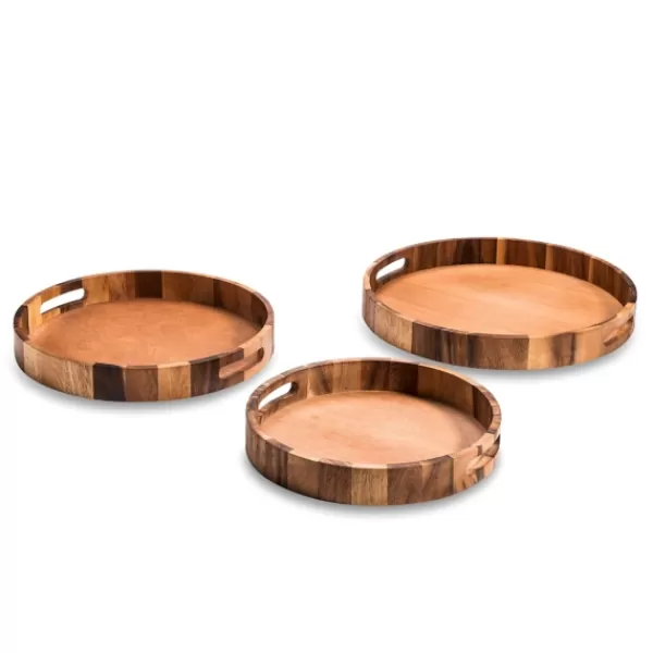 Decorative Trays-Kirkland's Home Natural Grain Acacia Wood 3-Pc. Tray Set Brown