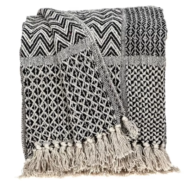 Blankets & Throws-Kirkland's Home Natural Gray Tribal Wool Tassel Throw Ivory/Gray