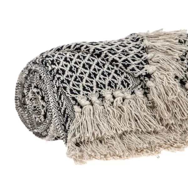 Blankets & Throws-Kirkland's Home Natural Gray Tribal Wool Tassel Throw Ivory/Gray