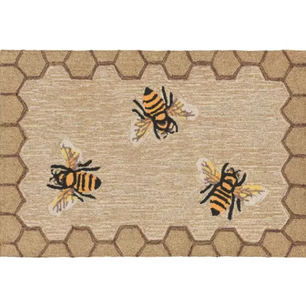 Outdoor Rugs-Kirkland's Home Natural Honeycomb & Bees Outdoor Accent Rug Tan/Yellow