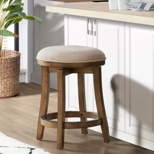 Bar Stools & Counter Height Stools-Kirkland's Home Natural Linen Barrel Base Swivel Counter Stool Tan