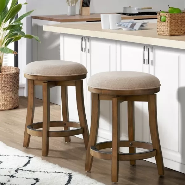 Bar Stools & Counter Height Stools-Kirkland's Home Natural Linen Barrel Base Swivel Counter Stool Set Tan