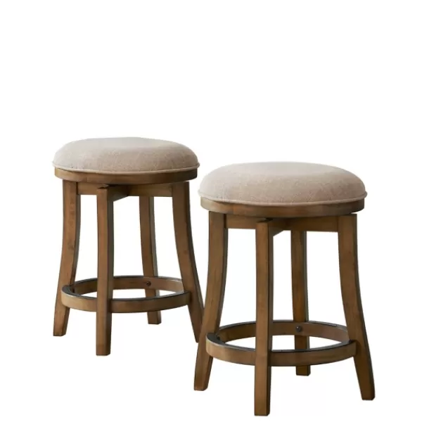 Bar Stools & Counter Height Stools-Kirkland's Home Natural Linen Barrel Base Swivel Counter Stool Set Tan