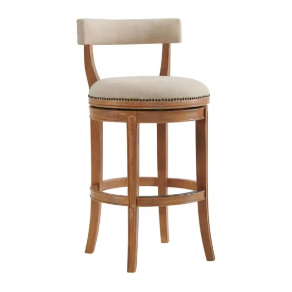 Bar Stools & Counter Height Stools-Kirkland's Home Natural Linen Upholstered Swivel Bar Stool Tan