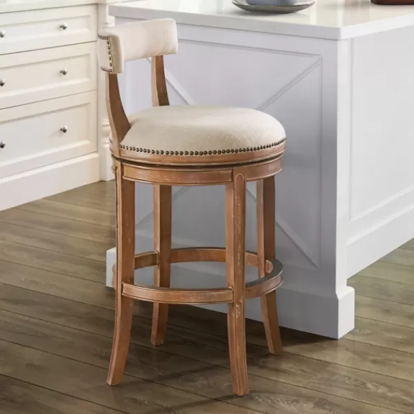 Bar Stools & Counter Height Stools-Kirkland's Home Natural Linen Upholstered Swivel Bar Stool Tan