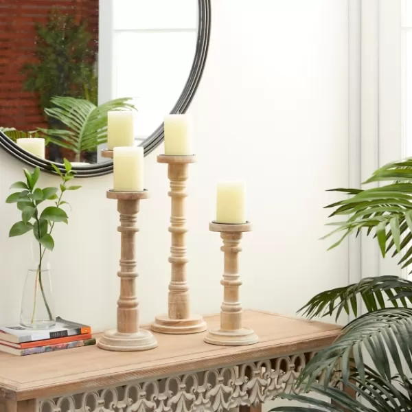 Candle Holders-Kirkland's Home Natural Mango Wood Pillar Candle Holders, Set Of 3 Brown