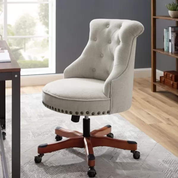 Office Furniture-Kirkland's Home Natural Miller Tufted Office Chair Tan