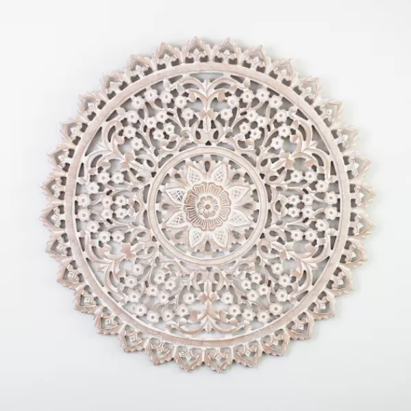 Wall Plaques-Kirkland's Home Natural Ornate Medallion Round Wall Plaque Ivory/Tan