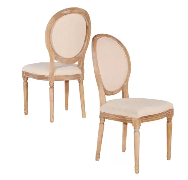 Dining Chairs-Kirkland's Home Natural Oval Back Linen Dining Chairs, Set Of 2 White