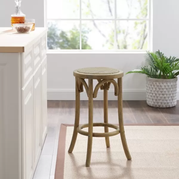 Bar Stools & Counter Height Stools-Kirkland's Home Natural Rat Upholstered Wood Counter Stool Tan