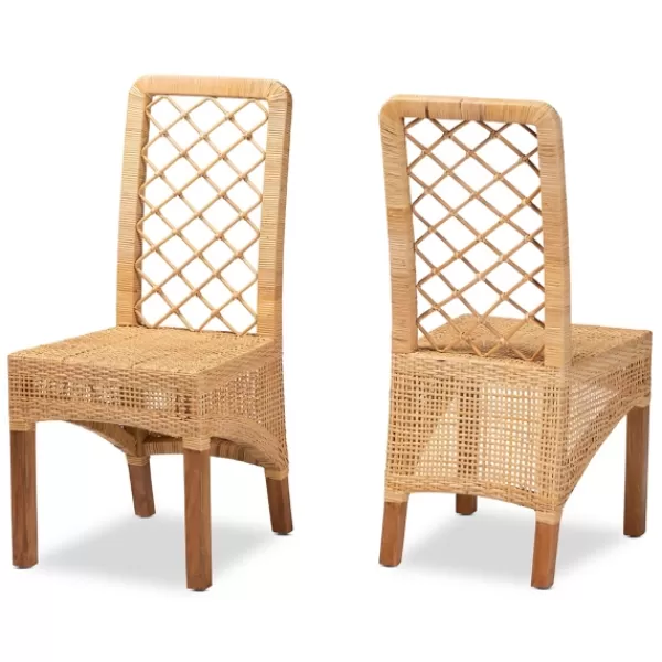 Dining Chairs-Kirkland's Home Natural Rat Woven Back Dining Chairs, Set Of 2 Tan