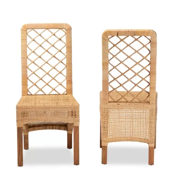 Dining Chairs-Kirkland's Home Natural Rat Woven Back Dining Chairs, Set Of 2 Tan