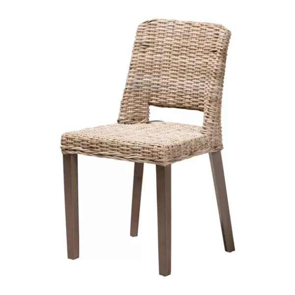 Dining Chairs-Kirkland's Home Natural Rattan Cutout Back Dining Chair Brown