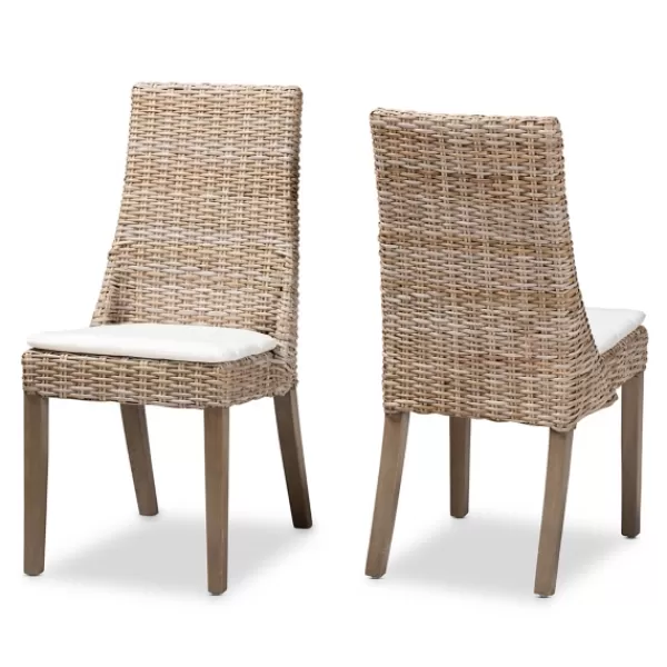 Dining Chairs-Kirkland's Home Natural Rattan High Back Dining Chairs, Set Of 2 Brown