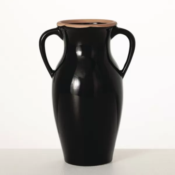 Vases-Kirkland's Home Natural Rimmed Onyx Urn Vase Black