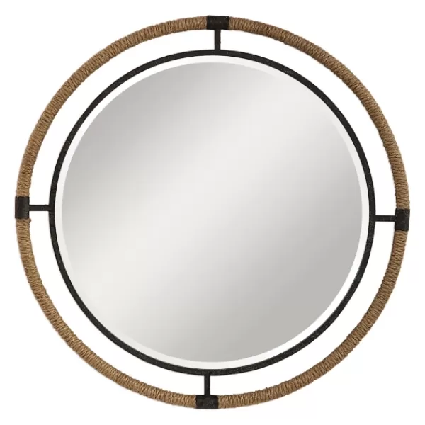 Decorative Mirrors-Kirkland's Home Natural Rope And Black Metal Round Wall Mirror